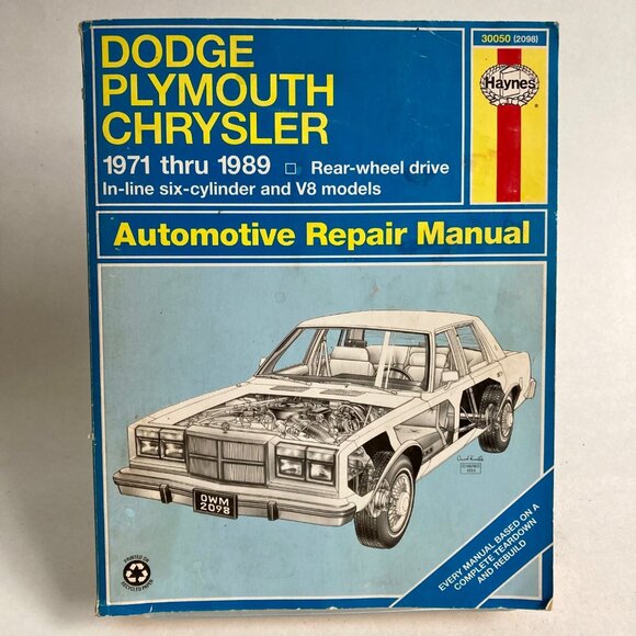 Haynes 1971-1989 Dodge Plymouth Chrysler Repair Manual #30050 Rear Wheel Drive - Picture 1 of 6